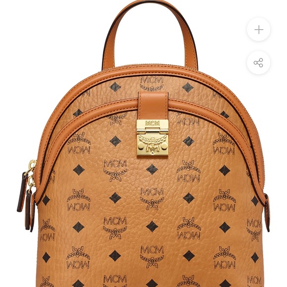 MCM Small Anna Visetos Canvas Convertible Backpack Cognac NWT! - Picture 1 of 15